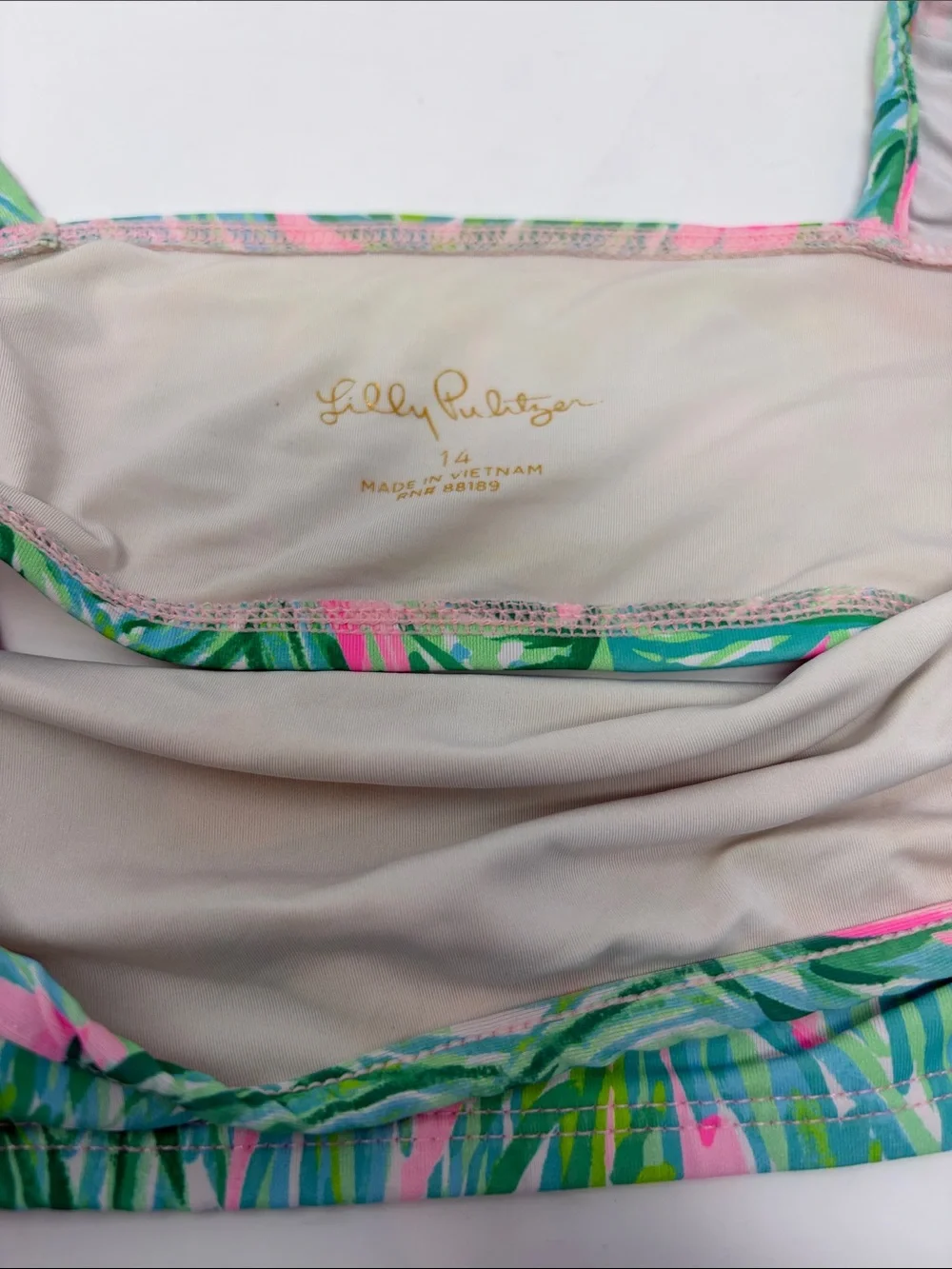 Lilly Pulitzer Girl’s Pink Palm Print Ruffle Bikini Set Size 14